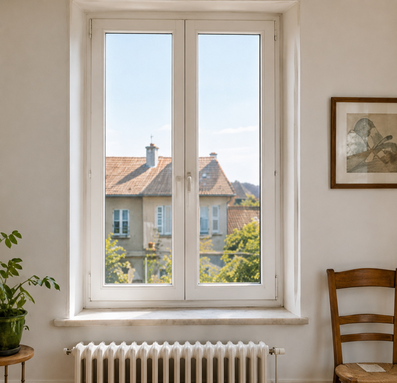 Ancienne fenêtre blanche avant son remplacement