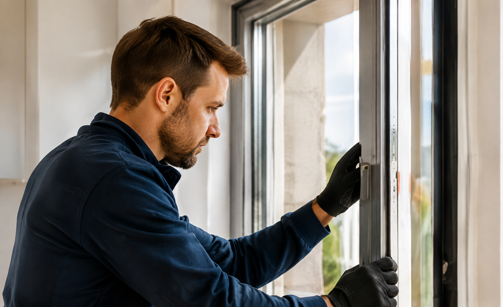 Professionnel réalisant la pose et le réglage d’une fenêtre