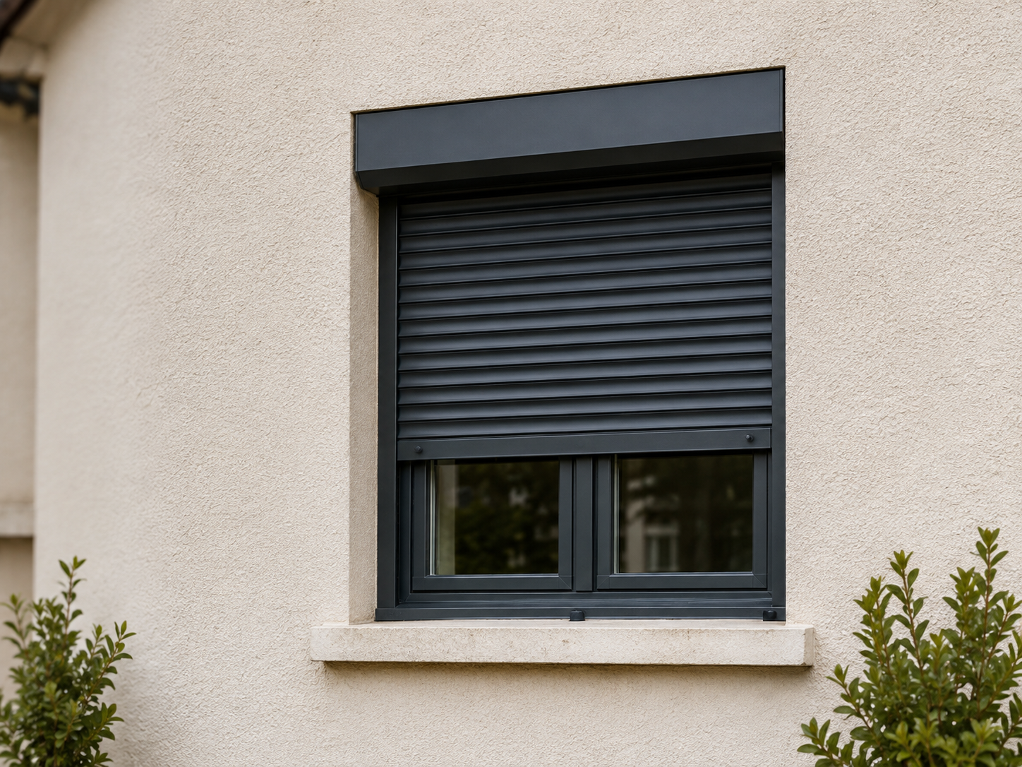 Volet roulant anthracite installé après la rénovation d’une fenêtre